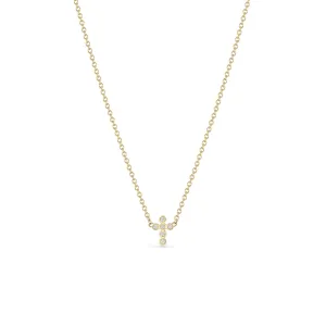 Zoë Chicco 14k Yellow Gold Diamond Cross Stud Necklace