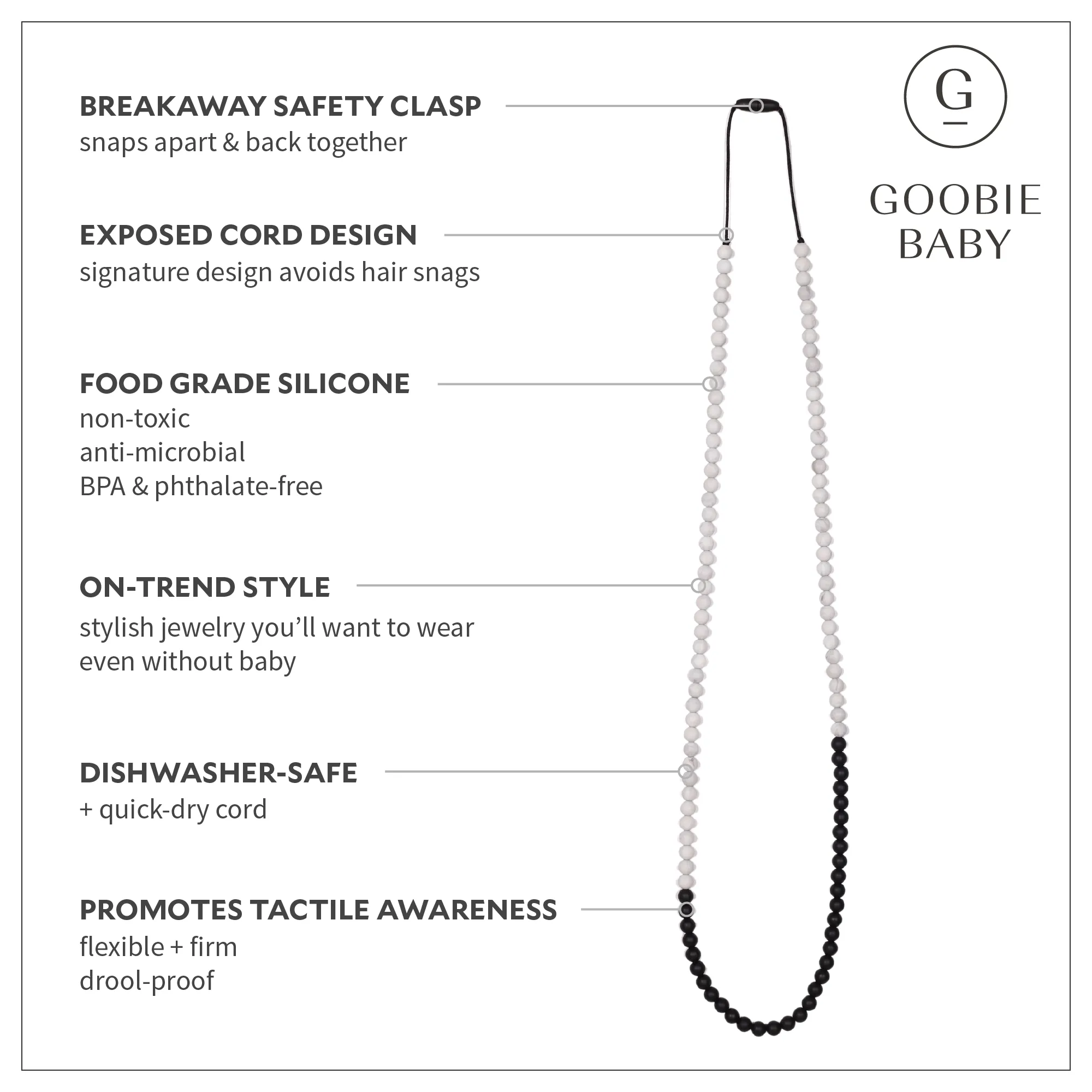 Zoe Teething Necklace - Black/Marble
